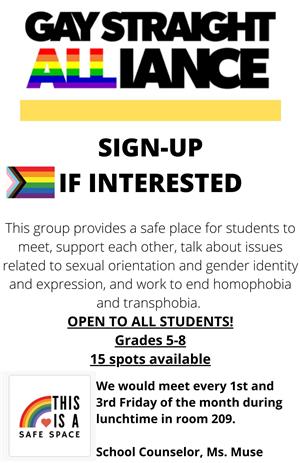 Gay Straight Alliance Peer Support Group Flyer